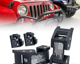 Xprite Distressed U.S. Flag Black Aluminum Hood Latch Kit Jeep Wrangler | Gladiator JT 2018-2020