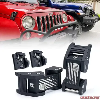 Xprite Distressed U.S. Flag Black Aluminum Hood Latch Kit Jeep Wrangler | Gladiator JT 2018-2020 - ZS-0104-G1-FLAG