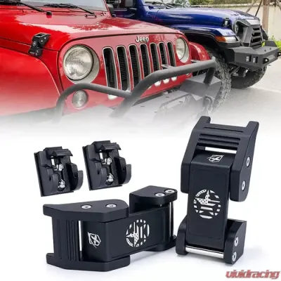 Xprite Star Black Aluminum Hood Latch Kit Jeep Wrangler | Gladiator JT 2018-2020 - ZS-0104-G1-STAR