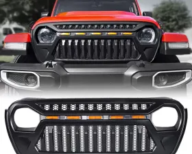 Xprite Black Gladiator Grille with Amber LED Running Lights Jeep Wrangler JL | Gladiator JT 2018-2022