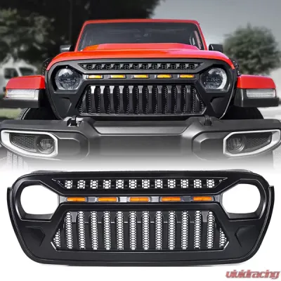 Xprite Black Gladiator Grille with Amber LED Running Lights Jeep Wrangler JL | Gladiator JT 2018-2022 - ZS-0106K-JL
