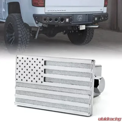 Xprite Silver Aluminum Trailer Hitch Cover with U.S. American Flag - ZS-0122-SILVER