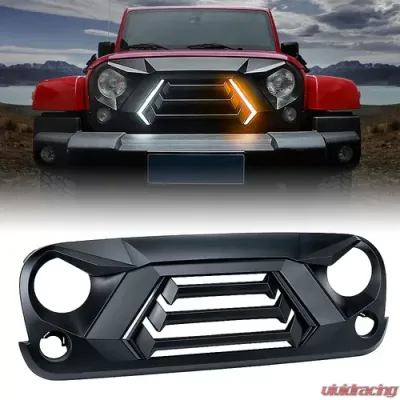 Xprite Vader Series Grille with Turn Signal and Daytime Running Lights Jeep Wrangler 2007-2018 - ZS-0127-JK-SMK