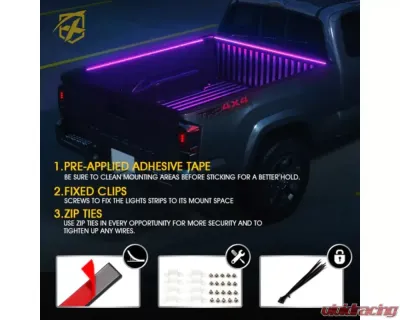 Xprite  Spire 3 Series Multi-Color RGB LED Truck Bed Light Strips with Bluetooth and Remote Control - DL-TBL-3-RGB