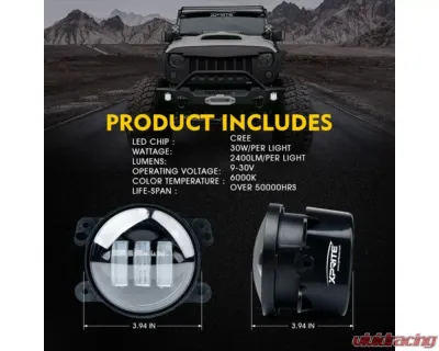 Xprite White 4inch LED Fog Light for Jeep | Explore Series - FL-R4IN-60W-CR-W