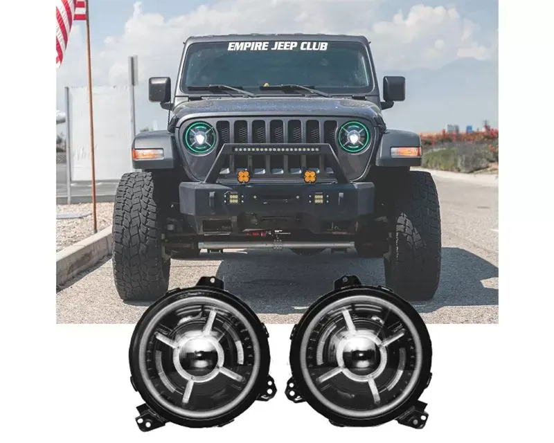 Xprite 9-Inch RGB-W Halo Headlights Jeep Gladiator | Wrangler 2018+ - HL-JL-R9IN-G4