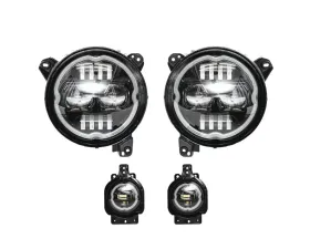 Xprite 9-Inch RGB-W Headlights & Fog Lights w/ DRL & Halo Kit Jeep Gladiator | Wrangler 2018+
