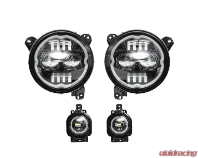 Xprite 9-Inch RGB-W Headlights & Fog Lights w/ DRL & Halo Kit Jeep Gladiator | Wrangler 2018+ - HL-JL-R9IN-G6-KIT