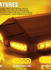 Xprite 18inch White | Amber Emergency Strobe Light Bar | Mini Black Hawk Series                                     - SL-B419-18IN-G1-WY - Image 2