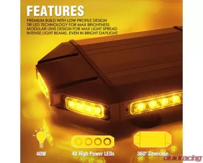 Xprite 18inch White | Amber Emergency Strobe Light Bar | Mini Black Hawk Series - SL-B419-18IN-G1-WY