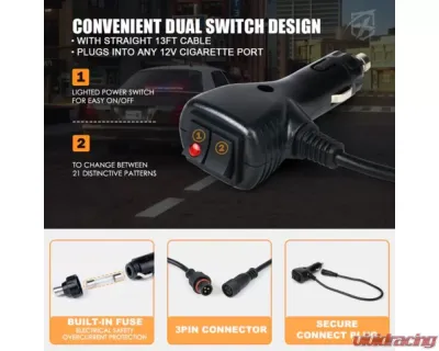 Xprite 27inch G2 White | Red Vigilante Series 30W Traffic Advisor COB LED Strobe Light Bar with Suction Cup Brackets - SL-C23-6-G2-WR