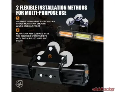 Xprite 27inch Amber G2 Vigilante Series 30W Traffic Advisor COB LED Strobe Light Bar with Suction Cup Brackets - SL-C23-6-G2-Y