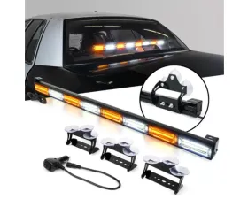 Xprite 35inch White | Amber G2 Vigilante Series 40W Traffic Advisor COB LED Strobe Light Bar with Suction Cup Brackets