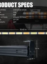 Xprite 35inch White | Amber G2 Vigilante Series 40W Traffic Advisor COB LED Strobe Light Bar with Suction Cup Brackets                                     - SL-C23-8M-G2-WY - Image 7