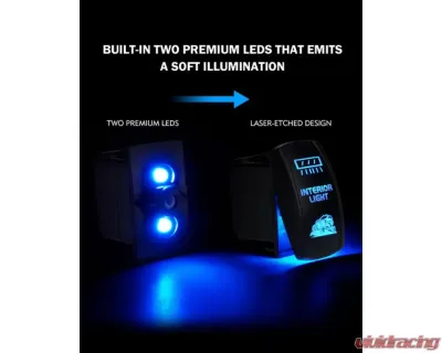 Xprite 5 Pin Laser Blue Center Mirror Interior Light SPST On | Off Rocker Switch - UTV-CM-SWITCH