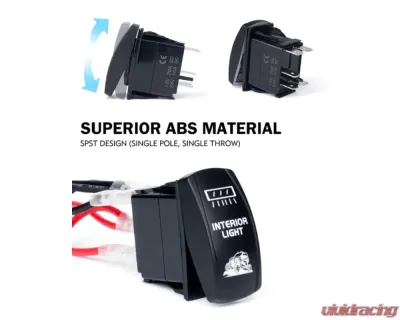 Xprite 5 Pin Laser Blue Center Mirror Interior Light SPST On | Off Rocker Switch - UTV-CM-SWITCH