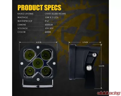 Xprite 2piece 4inch Amber LED Light Pods | X-Beam Series - WL-50CS-AMBER-2PC