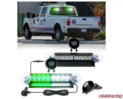 Xprite Emergency Dash Strobe Lights White/Green - WSL-G3-8IN-WG