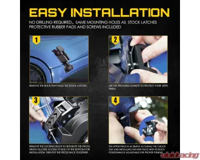 Xprite Black Aluminum Hood Latch Kit Jeep Wrangler JK | Jeep Wrangler JL 2007+ - ZS-0104
