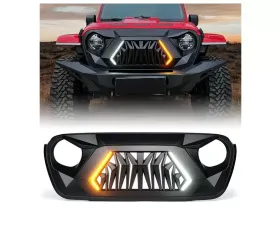 Xprite Front Grille w/ Turn Signal Matte Black Shark Jeep Gladiator | Wrangler 2018+