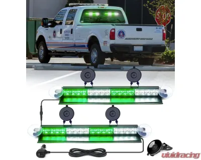 Xprite USA Windshield Dash Strobe Lights White/Green - WSL-G3-16IN-WG