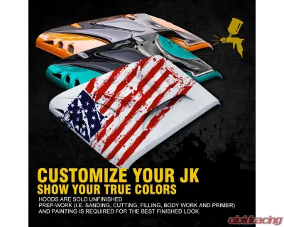 Xprite USA Fiberglass Hood with Scoop Vent | Beast Series Jeep Wrangler 2007-2018 - JP-0139-JK