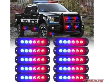 Xprite Alert 6 Series 6W Flush Mount Side Marker Emergency Strobe Light - Set of 10 Red/Blue - 52026T-6-RB-10PC