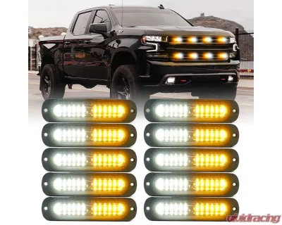 Xprite USA Flush Mount Side Marker Emergency Strobe Light White/Amber - Set of 10 | Alert 12 Series - 52026S-12-WY-10PC