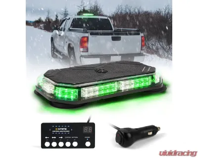 Xprite USA LED Emergency Strobe Light with Magnetic Mount Short Green and White - XP-SLL-C120M-G1-WG