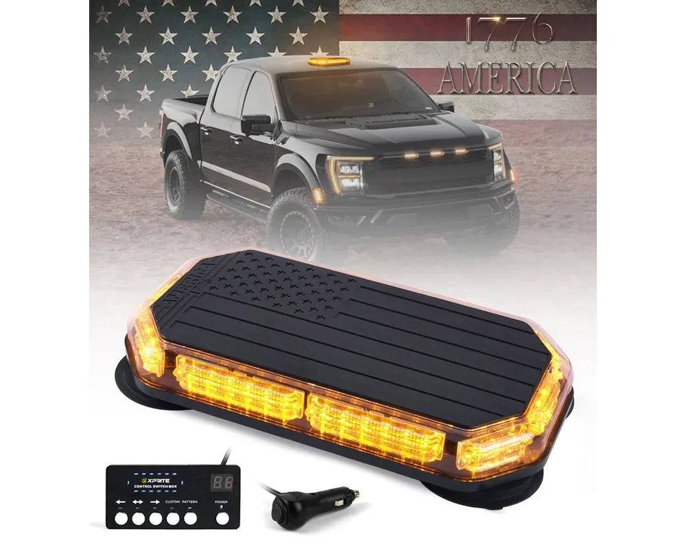 Xprite USA 42 LED Rooftop Strobe Light with American Flag Design Amber - SLL-C120-G5-Y