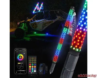 Xprite USA RGB-W Fat Whip Lights 2ft 2pcs - DL-WL42MM-CHASE+W-2FT-BT+RF-2PC