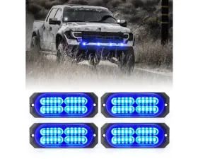 Xprite USA Surface Mount Grille Emergency Strobe Lights Blue 4 pcs