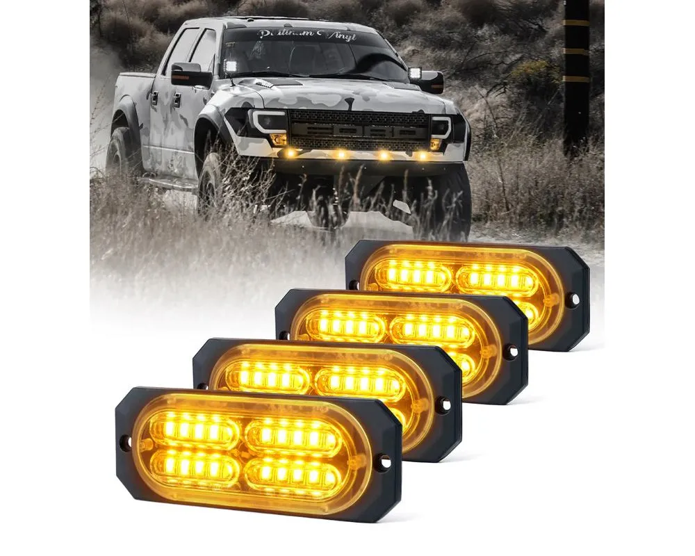 Xprite USA Surface Mount Grille Emergency Strobe Lights Amber 4 pcs - 52025-G3-Y-4PC