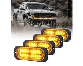 Xprite USA Surface Mount Grille Emergency Strobe Lights Amber 4 pcs