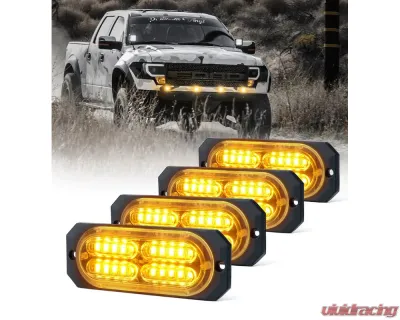 Xprite USA Surface Mount Grille Emergency Strobe Lights Amber 4 pcs - 52025-G3-Y-4PC