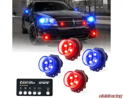 Xprite USA LED Hideaway Strobe Lights | Covert Series Red/Blue pcs - 52013-4-RB