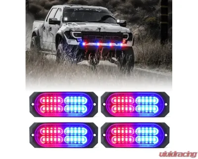 Xprite USA Surface Mount Grille Emergency Strobe Lights Red/Blue 4 pcs - 52025-G3-RB-4PC