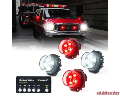 Xprite USA LED Hideaway Strobe Lights | Covert Series White/Red 4pcs - 52013-4-WR