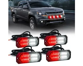 Xprite USA Surface Mount Grille Emergency Strobe Lights White/Red 4 pcs