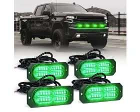 Xprite USA Surface Mount Grille Emergency Strobe Lights Green 4 pcs