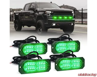 Xprite USA Surface Mount Grille Emergency Strobe Lights Green 4 pcs - 52025-G3-G-4PC