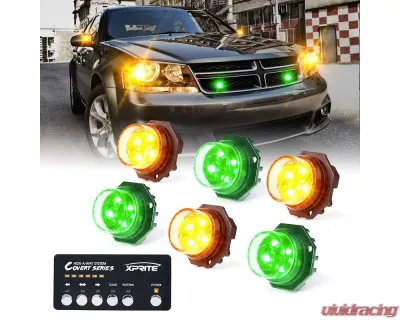 Xprite USA LED Hideaway Strobe Lights | Covert Series Amber/Green 6 pcs - 52013-6-YG