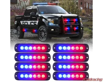 Xprite USA Xprite Alert 6 Series 6W Flush Mount Side Marker Emergency Strobe Light - 8 pcs Red/Blue - 52026T-6-RB-8PC