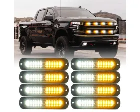 Xprite USA Flush Mount Side Marker Emergency Strobe Light White/Amber - Set of 8 | Alert 12 Series
