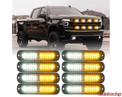 Xprite USA Flush Mount Side Marker Emergency Strobe Light White/Amber - Set of 8 | Alert 12 Series - 52026S-12-WY-8PC