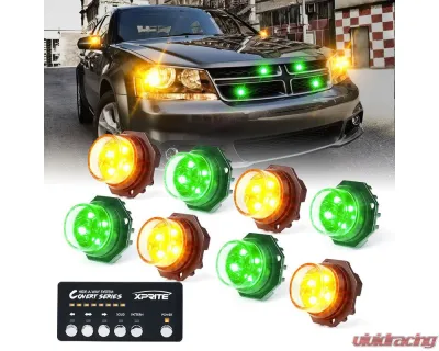 Xprite USA LED Hideaway Strobe Lights | Covert Series Amber/Green 8pcs - 52013-8-YG