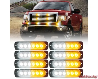 Xprite USA Xprite Alert 6 Series 6W Flush Mount Side Marker Emergency Strobe Light - 8 pcs White/Amber - 52026T-6-WY-8PC