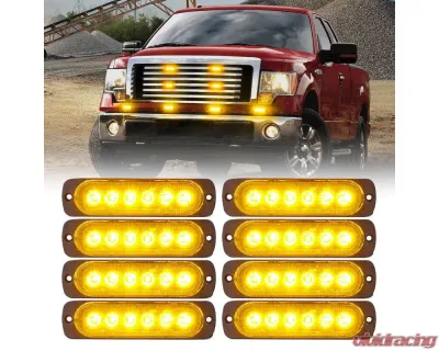 Xprite USA Xprite Alert 6 Series 6W Flush Mount Side Marker Emergency Strobe Light - 8 pcs Amber - 52026T-6-Y-8PC