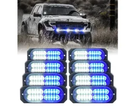 Xprite USA Surface Mount Grille Emergency Strobe Lights White/Blue 8 pcs