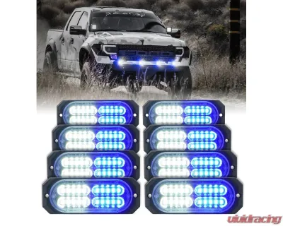 Xprite USA Surface Mount Grille Emergency Strobe Lights White/Blue 8 pcs - 52025-G3-WB-8PC
